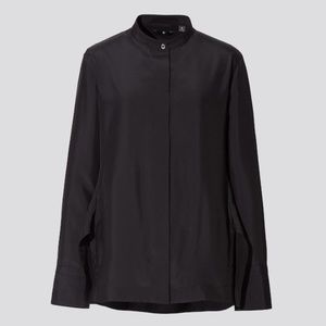 +J Silk Stand Collar Long-Sleeved Shirt